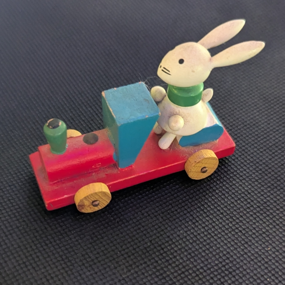 Vintage Wooden Bunny Toy Car